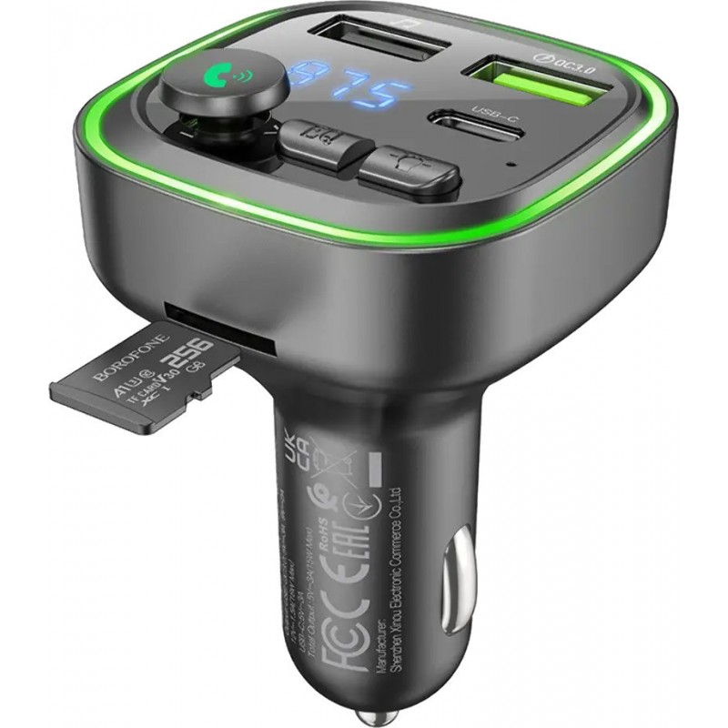 FM-трансмітер Borofone BC48 QC3.0 / 2xUSB / 1xType-C 18W / Блютуз / швидка зарядка в прикурювач автомобіля