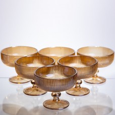 Набір креманок 6 штук по 340 мл ребристих із товстого скла коричневий HP-19-227