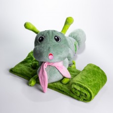 М'яка іграшка-подушка з пледом Гусениця 110×170 (см) плюшевий дитячий плед 3в1 Зелений 7127-GR