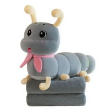 М'яка іграшка-подушка з пледом Гусениця 110×170 (см) плюшевий дитячий плед 3в1 Сірий 7127-G