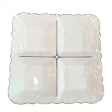 Менажниця порцелянова на 4 секції для закусок 25×25×4 см Біла 120-YH-HG015