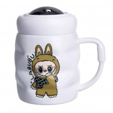 Чашка порцелянова з кришкою Labubu 400 (мл) Біла з коричневим FM-54B