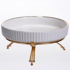 Фруктовниця порцелянова на металевій підставці Ø20 (см) кругла Золото LB-1570G