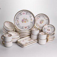 Столовий набір посуду тарілок і чашок 32 предмети на 6 персон «Золотий Кант» порцеляновий TH-32