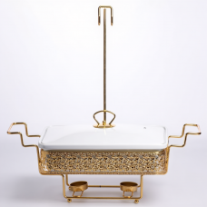 Прямокутний порцеляновий марміт 2 л на золотій стійці з підігрівом YL-78