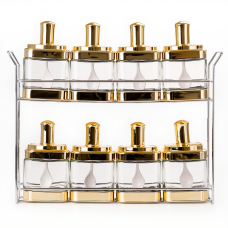 Набір ємностей для спецій на підставці 8 шт. (350 мл) Gold HP-1338