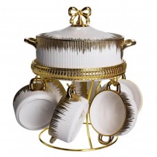 Суповий сервіз на 6 персон супниця 2 (л) на підставці з бульйонницями 400 (мл) тарілки для супу Білий із золотом FM-A23-2