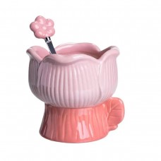 Креманка порцелянова з ложкою у формі квітки 300 (мл) креманка для десертів, морозива та желе Рожевий FM-42P