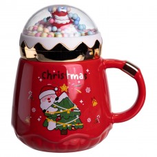 Чашка порцелянова з кришкою Christmas 400 (мл) Червона Yiwu FM-CS-41D