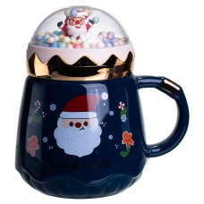 Чашка порцелянова з кришкою Christmas 400 (мл) Синій Yiwu FM-CS-41B