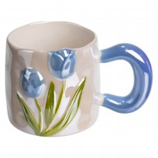 Порцелянова чашка для чаю та кави "Ніжний Тюльпан" з 3D-декором 400 мл Блакитний FM-40D