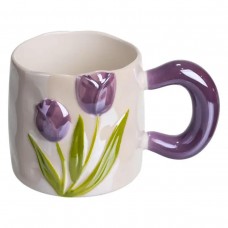 Порцелянова чашка для чаю та кави "Ніжний Тюльпан" з 3D-декором 400 мл Фіолетовий FM-40C