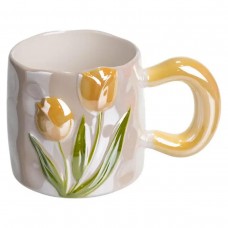 Порцелянова чашка для чаю та кави "Ніжний Тюльпан" з 3D-декором 400 мл Помаранчевий FM-40B
