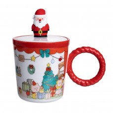 Чашка порцелянова з кришкою Санта 400 (мл) Червона Yiwu FM-CS-36A