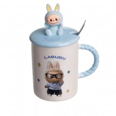 Чашка порцелянова з кришкою і ложкою Labubu 400 (мл) подарункова кружка прикольна чашка для дітей на подарунок Блакитний FM-35B