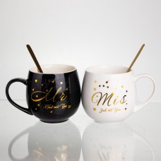 Набір порцелянових чашок Mr&Mis 2 (шт) по 350 (мл) Чорний з білим FM-29