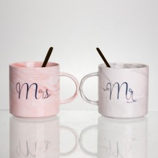 Набір парних порцелянових чашок Mr&Mis 2 (шт) по 400 (мл) чашки на подарунок з ложкою FM-28