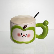 Чашка порцелянова 400 (мл) з кришкою та ложкою, оригінальна кружка на подарунок чашка для дітей Зелений FM-25A
