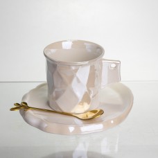 Чашка порцелянова для кави 200 (мл) з блюдцем і ложкою, гарна чашка в подарунок Білий FM-2B