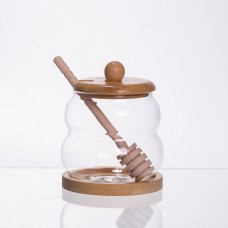 Скляна медовниця з бамбуковою підставкою та ложкою 350 мл 64486-8