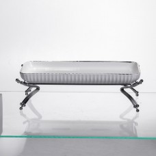 Порцелянове блюдо для сервірування на металевій підставці 29,5×12×9 (см) Біле зі сріблом LB-1565S