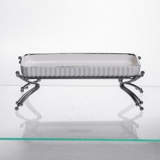 Порцелянове блюдо для сервірування на металевій підставці 37×18×5 (см) блюдо для подачі закусок Білий зі сріблом LB-1566S