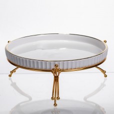 Фруктовниця порцелянова на металевій підставці Ø25 (см) кругла ваза цукерниця для фруктів Золото LB-1573G