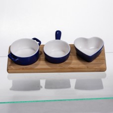 Набір менажниць порцелянових для закусок 3 (шт) по 50 (мл) менажниці на бамбуковій підставці Синій HZ001-B