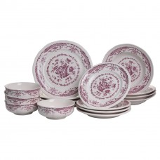 Столовий набір посуду тарілок 16 (шт) на 4 персони Bissi порцеляновий, обідній столовий сервіз тарілок Рожевий YY78-2A