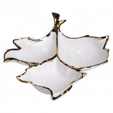 Менажниця порцелянова на 3 секції для закусок 37×28×7.5 (см) тарілка менажниця Білий із золотом ZBSY-14