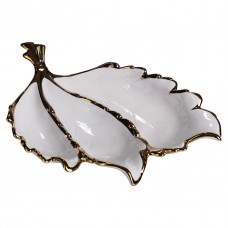 Менажниця порцелянова на 3 секції для закусок 40×25×7.5 (см) тарілка менажниця Білий із золотом ZBSY-16