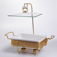 Мармітниця настільна порцелянова 3.5 літра марміт прямокутний на підставці Білий із золотом YL-77