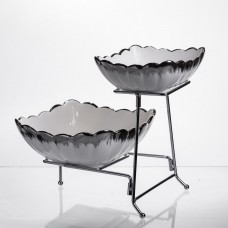 Фруктовниця на 2 яруси фуршетна 27×21×25 (см) Біла з сріблом 2561-1AS