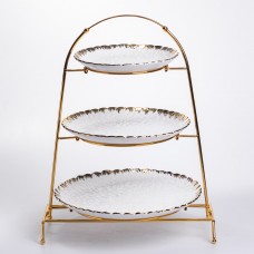 Фруктовниця на 3 яруси фуршетна стійка для закусок 29×25×20 (см) цукерка Білий із золотом YZH-009