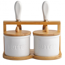 Набір маслянок для вершкового масла 2 (шт) з ножами 2 (шт) на бамбуковій підставці SCT-641