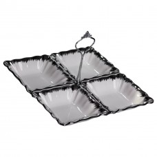 Менажниця порцелянова на 4 секції 22.5×22.5×3 (см) з ручкою Білий зі сріблом LC-BYL-101-S