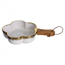 Тарілка порцелянова глибока з ручкою Квітка 24×16×4 (см) блюдо сервірувальне з ручкою для подачі тарілка сковорода Золото ZJH-13-1