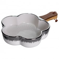 Тарілка порцелянова глибока з ручкою Квітка 27×20×5 (см) блюдо сервірувальне з ручкою для подачі тарілка сковорода Срібло ZJH-13-4