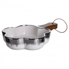 Тарілка порцелянова глибока з ручкою Квітка 24×16×4 (см) блюдо сервірувальне з ручкою для подачі тарілка сковорода Срібло ZJH-13-3