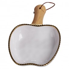 Тарілка порцелянова глибока з ручкою Яблуко 23×16×4 (см) блюдо сервірувальне з ручкою для подачі тарілка сковорода Золото ZJH-14-1