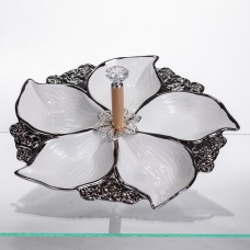 Менажниця порцелянова на 5 секцій для закусок тарілка менажниця 30×30×13 (см) Білий з сріблом 918-44S