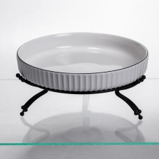 Фруктовниця порцелянова на металевій підставці Ø25 (см) кругла ваза цукерниця для фруктів Білий із чорним LB-1572B