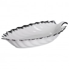 Порцелянове блюдо для сервірування столу у формі листа 41×20×6,5 (см) Біле зі сріблом 2551-1S