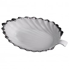 Порцелянова страва для сервірування стола у формі листя 37×18×5 (см) блюдо для подавання закусок Білий зі сріблом 2552-1S