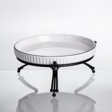 Фруктовниця порцелянова на металевій підставці Ø20 кругла ваза цукерка для фруктів Чорний LB-1570B