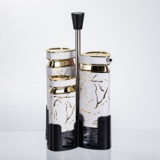 Набір баночок для спецій і рідких текстур 4 предмети на підставці білий мармур HP-1331