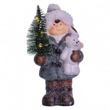 Новорічна фігурка з підсвічуванням Дівчинка з ялинкою з порцеляни 10×9×18 (см) CR-5-16