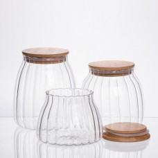 Набір банок для сипучих продуктів скляні з бамбуковими кришками 3 штуки 0.5/0.8/1 л 64486-56