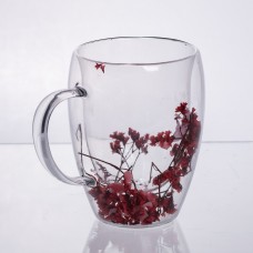Чашки скляна з подвійними стінками з декором червоних сухоцвітів 350 мл 64486-41