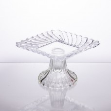 Тортівниця скляна квадратна на ніжці, 16×16 см прозора 64486-15